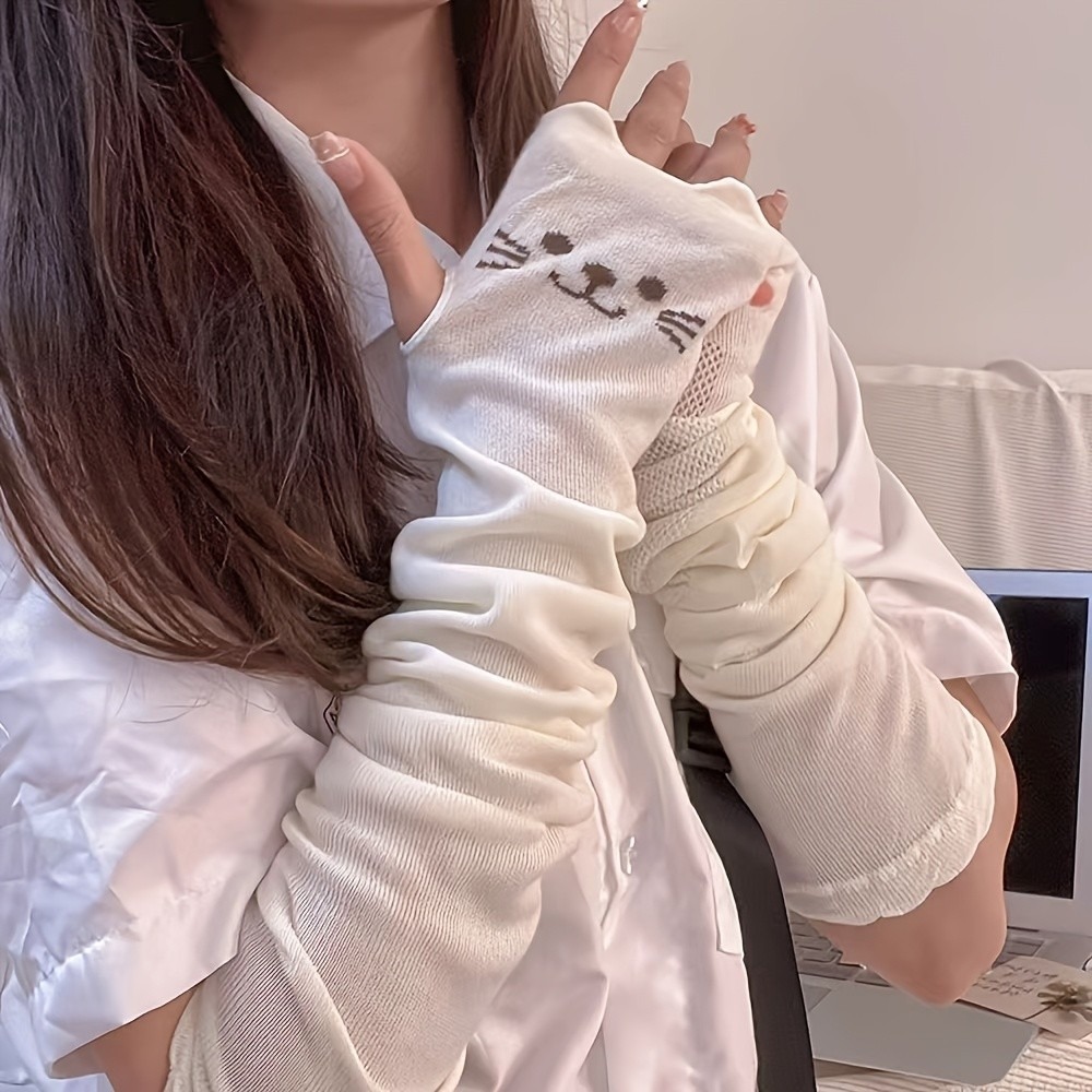 1 Pair Cute Cat Print Arm Cove - огляд і ціна Fingerless Glove Knit