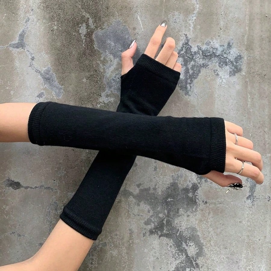 1 Pair Y2K Punk Striped Knitte - огляд і ціна Fingerless Glove Knit