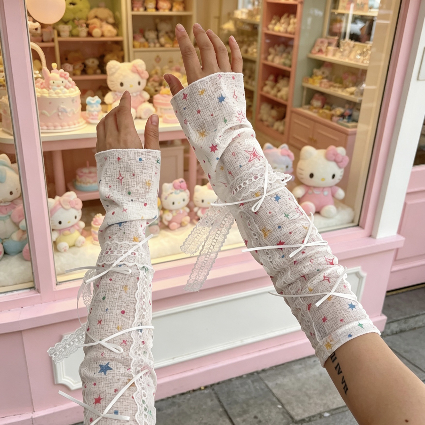 Kawaii Star Print Lace Arm Sle - огляд і ціна Fingerless Glove Knit
