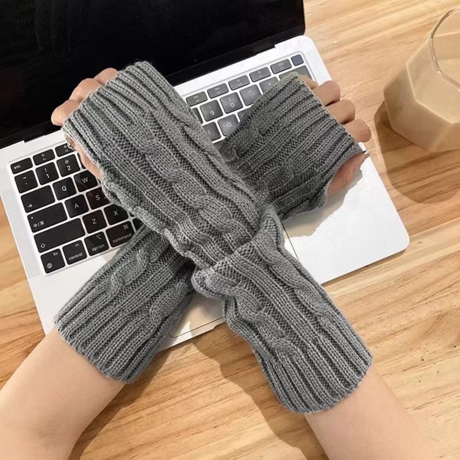 2PCS Cable Knit Fingerless Glo - огляд і ціна Fingerless Glove Knit