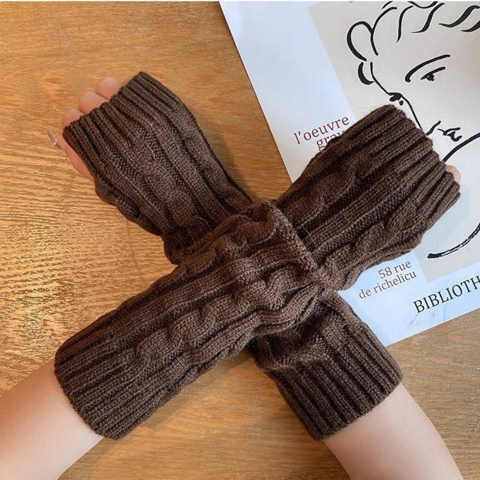 2PCS Cable Knit Fingerless Glo - огляд і ціна Fingerless Glove Knit